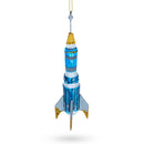 Blue Rocket Space Shuttle Glass Christmas Ornament