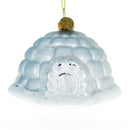 Winter Igloo with Icy Blue Snow Glitter Glass Christmas Ornament