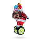 Santa Cruising on Electric Scooter Glass Christmas Ornament