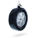 Sleek Black Car Wheel Glass Christmas Ornament