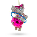 Circus Elephant Balancing Hula Hoop Glass Christmas Ornament