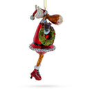 Reindeer Lady Adorned with Wreath Glass Christmas Ornament