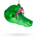 Alligator Head with Glasses Glass Christmas Ornament