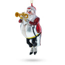Santa Playing Trumpet Glass Christmas Ornament