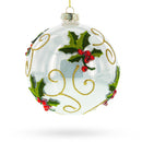Embroidery Style Poinsettia Glass Ball Christmas Ornament