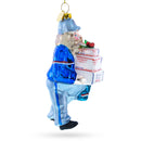 Mailman Delivering Priority Mail Glass Christmas Ornament