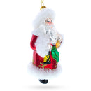 Santa in Fur Coat Glass Christmas Ornament