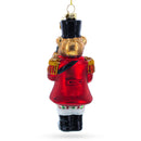 Teddy Bear Drummer Glass Christmas Ornament