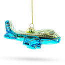 Blue Airplane Glass Christmas Ornament
