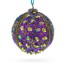 Beaded Purple Peacock Feather Glass Ball Christmas Ornament