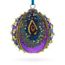 Beaded Purple Peacock Feather Glass Ball Christmas Ornament