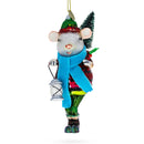 Mouse Carrying Lantern Glass Christmas Ornament