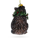 Racoon with Wreath Glass Christmas Ornament