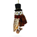 Owl in Black Hat and Scarf Glass Christmas Ornament