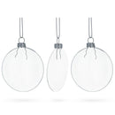 Set of 3 Flat Disc Clear Glass Christmas Ornaments 3.7 Inches