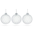 Set of 3 Ribbed Clear Glass Ball Christmas Ornaments 3.5 Inches