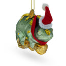 Chameleon in Santa Hat Glass Christmas Ornament