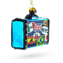 Retro Wanderlust Travel Suitcase Glass Christmas Ornament