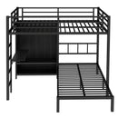 Full XL Over Twin Metal Bunk Bed with Folding Desk, Closet with LED ,Space-Saving/Noise Reduced, Black