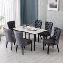 Black And Dark Grey Velvet Dining Chairs Set Of 6 With Nailhead Trim Pull Ring