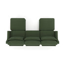 Elegant Three-Seater Sofa with Movable Ottomans and Lumbar Pillow in Green Chenille Fabric