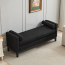 Elegant Upholstered Bench, Daybed, Ottoman with Wood Legs & 2 Bolster Pillows, Black Boucle, 66.34'