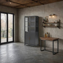 Modern Style 76.75'' Tall Steel Display Cabinet with Double Glass Doors, LED Lights, 3-Sided Glass for Collectibles - Black