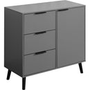 Storage Cabinet with 3 Drawers & Adjustable Shelf, Mid Century Cabinet with Door, Accent Cabinet for Living Room, Home Office, Entryway, Gray