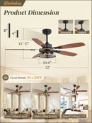 52 Inch Black Farmhouse Ceiling Fan With Light And Remote