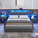 2 Pack Modern Nightstand with Charging Station, Bedside Tables with LED Light and Fabric Drawers