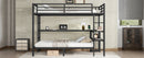 FULL Over Twin Bunk Bed with Desk and Shelves, Multiple Placement, with LED and USB, Black