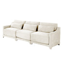 Elegant Three-Seater Sofa with Lumbar Pillow, Chenille Upholstery, Wooden Base, Ergonomic Design, Beige