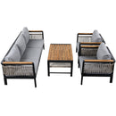Outdoor Sectional Sofa Set 5-Person Patio Seating Group with Cushions and Coffee Table, Grey, Steel & Acacia Wood