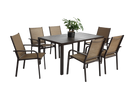 7 Pieces Patio Dining Set,  Outdoor Furniture Table and 6 Textilene Chairs, Outdoor Furniture with Rectangular Table and 6 Stackable Chairs Family Conversation Set for Garden Backyard Deck-Brown