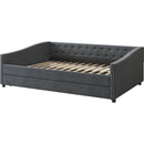 Full Size Daybed with Twin Size Trundle Upholstered Tufted Sofa Bed, with Button on Back and Copper Nail on Waved Shape Arms-Dark Grey