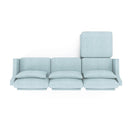 Sky Blue Three-Seater Chenille Sofa with Movable Ottomans, High-Resilience Sponge, Easy Install