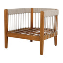 Acacia Wood Outdoor Club Chair with Handwoven Rope Accents & Curved Backrest - Water-Resistant Boho Patio Lounge Chair with Removable Cushions for Porch, Garden