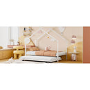 Twin Size Metal House Bed with Twin Size Trundle, White