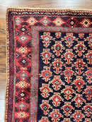Turkish Sparta Rug 3x4, Allover Pattern, Navy Blue and Red, Antique Ispara Oriental Carpet 3 x 4, Small Turkish Handmade Vintage Wool Rug