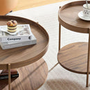 2-Piece Modern 2 tier Round Coffee Table Set for Living Room,Easy Assembly Nesting Coffee Tables, End Side Tables for Bedroom Office Balcony Yard,Walnut MDF