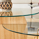 Modern Light Wood Grain Double Layer Coffee Table - Versatile Design, Multiple Colors, MDF and Reinforced Glass, Oval Countertop