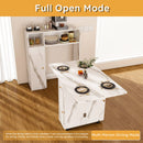 Multifunctional Folding Dining Table with Wall-Mounted Sideboard & Storage, White MDF, Space-Saving Design