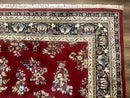 Indo Persian Sarouk Rug 10x14, Large Red and Navy Blue Carpet, Traditional Floral Wool Rug