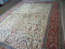 Persian Tabriz Rug 8x10, Antique Authentic Wool Oriental Carpet 8 x 10 ft, Bird Motifs Floral Boteh Paisleys, Cream Red Blue Vintage Handmade Rug