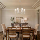 Brushed Nickel Six Light Chandelier With Clear Glass Shades
