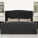 Queen Size Platform Bed Frame With Nailhead Trim Deluxe