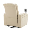 Home Theater Recliner with 270 Degree Swivel, PU Leather, Power Recliner with Tray Table, Phone Holder, Cup Holder, USB Port, White