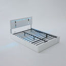 Upholstered Platform Bed Frame With Adjustable LED Headboard, USB C-Charging, Hydraulic Lift