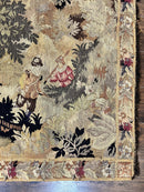 Antique French Tapestry 6x5 ft, European Handmade Wool Aubusson Weave Vintage Tapestry