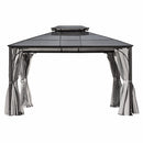 TREXM 10'x12' Hardtop Outdoor Gazebo, Heavy Duty Double Roof Patio Gazebo with Aluminum Frame, Double-Layer Side Walls Mosquito Netting & Privacy Curtains for Patio, Garden, Backyard (Grey)